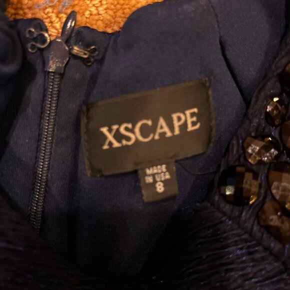 Xscape Navy Black Cocktail Fitted Knee Length Formal Dress SZ 8 Wedding Party - Picture 12 of 15